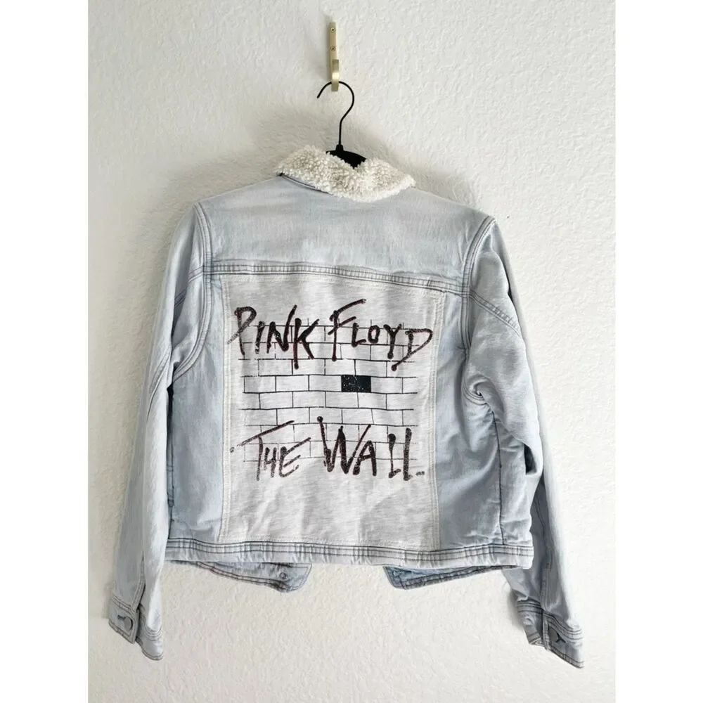 Pink Floyd upcycle Collection 'The Wall' Light Wash Sherpa Denim Jacket